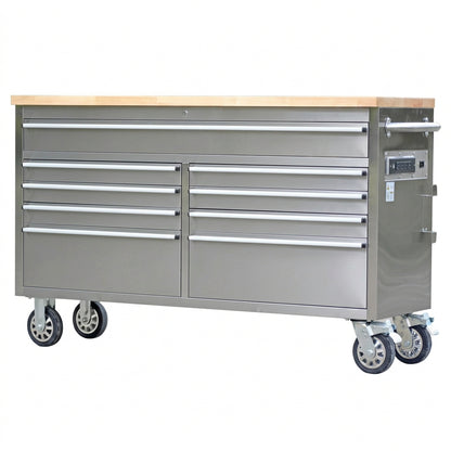 61 in Tool Chest, Tool Box Mobile 9 Drawers Storage Rolling Cabinet with Wheels Lock Key Locking System Drawer Liners for Garage Warehouse Repair Shop