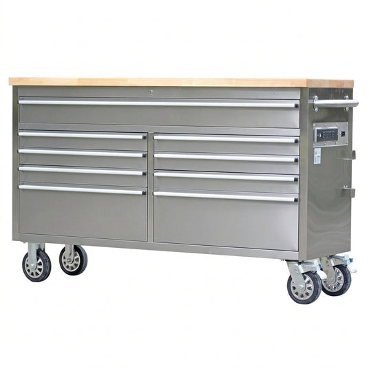 61 in Tool Chest, Tool Box Mobile 9 Drawers Storage Rolling Cabinet with Wheels Lock Key Locking System Drawer Liners for Garage Warehouse Repair Shop