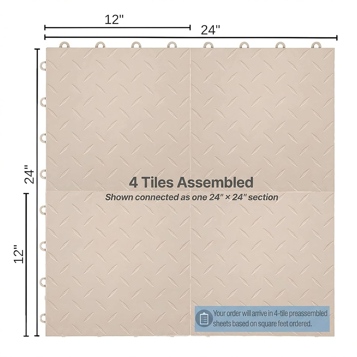 Nitro Tiles by Flooringinc 12" X 12" Interlocking Garage Floor Tiles, Diamond Pattern Heavy Duty Polypropylene Flooring, Modular Snap-Together Non-Slip Floor Tile, Sahara Sand, 12-Pack (12 Sq Ft)