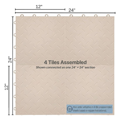 Nitro Tiles by Flooringinc 12" X 12" Interlocking Garage Floor Tiles, Diamond Pattern Heavy Duty Polypropylene Flooring, Modular Snap-Together Non-Slip Floor Tile, Sahara Sand, 12-Pack (12 Sq Ft)