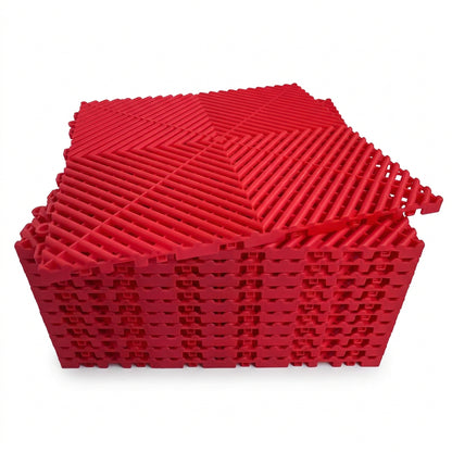 Interlocking Garage Floor Tiles, Rigid Drainage, 16"X16" 24 Pack Red