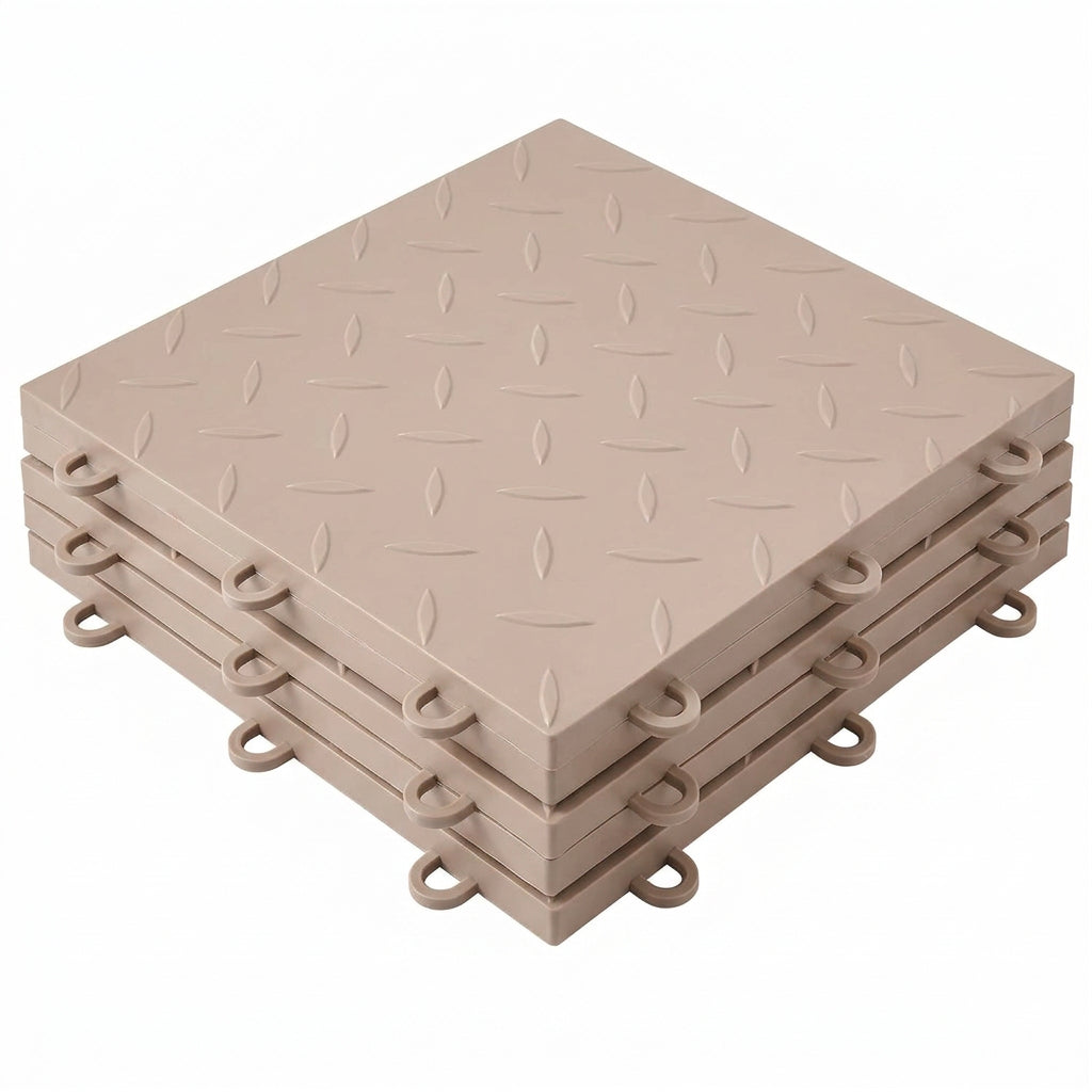 Nitro Tiles by Flooringinc 12" X 12" Interlocking Garage Floor Tiles, Diamond Pattern Heavy Duty Polypropylene Flooring, Modular Snap-Together Non-Slip Floor Tile, Sahara Sand, 12-Pack (12 Sq Ft)