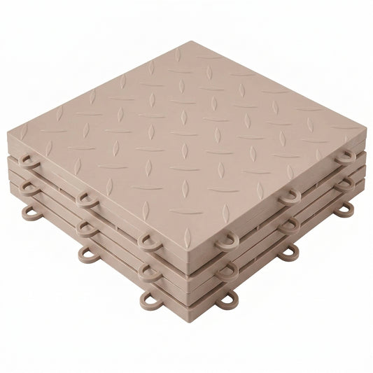 Nitro Tiles by Flooringinc 12" X 12" Interlocking Garage Floor Tiles, Diamond Pattern Heavy Duty Polypropylene Flooring, Modular Snap-Together Non-Slip Floor Tile, Sahara Sand, 12-Pack (12 Sq Ft)