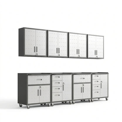 Garage Cabinet System | Heavy Duty Steel All-In-One Modular Garage Cabinet Set for Ultimate Workshop Organization | Easy Assembly Garage Storage Cabinets & Tool Bench
