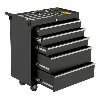 26" Rolling Tool Chest, 5-Drawer Tool Box, Wheels Lockable Tool Cabinet Organizer, Portable Tool Cabinet Organizer with Locking System & Drawer Liners, Tool Storage Cart for Garage, Workshop