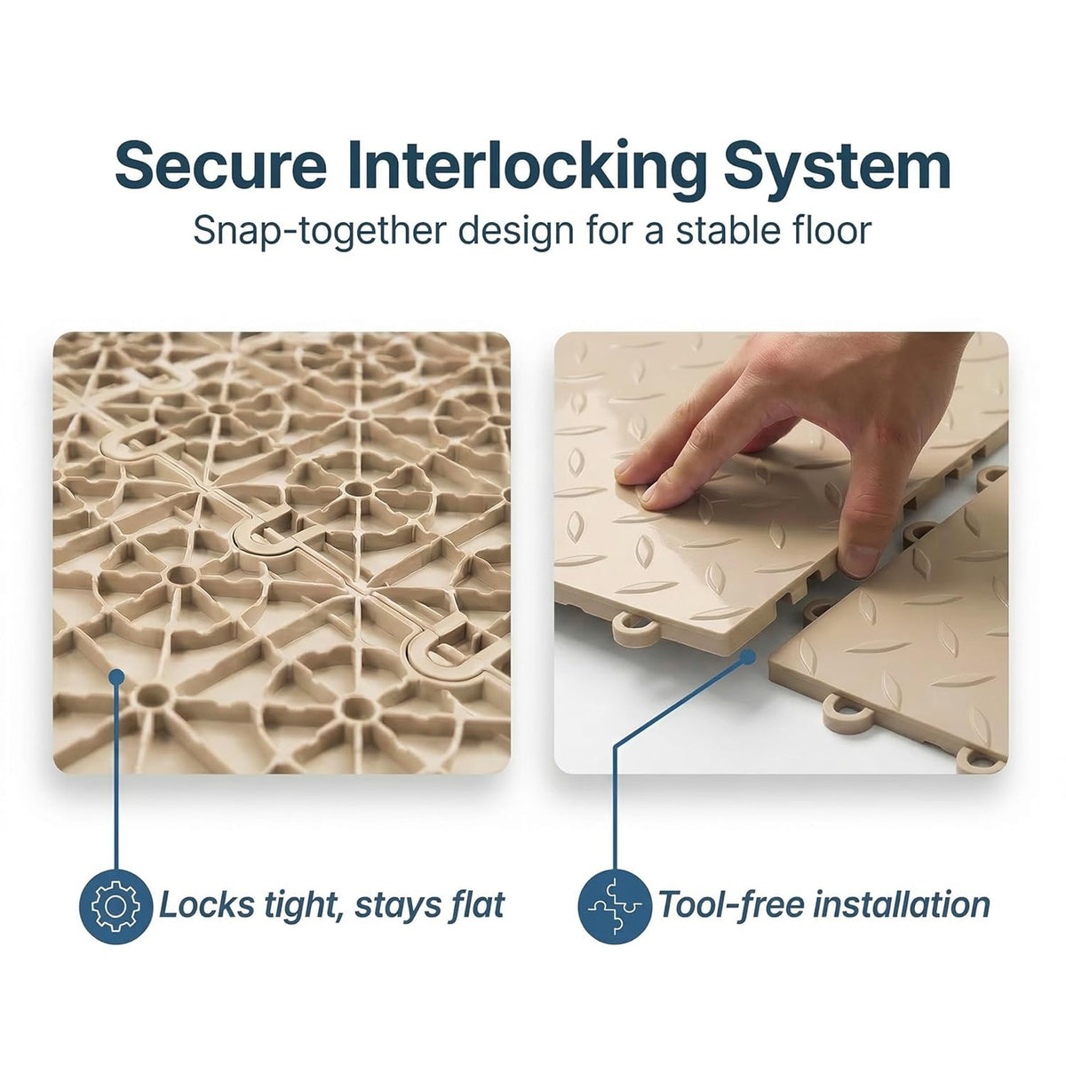 Nitro Tiles by Flooringinc 12" X 12" Interlocking Garage Floor Tiles, Diamond Pattern Heavy Duty Polypropylene Flooring, Modular Snap-Together Non-Slip Floor Tile, Sahara Sand, 12-Pack (12 Sq Ft)