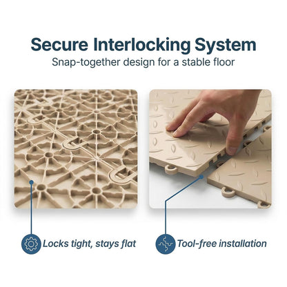 Nitro Tiles by Flooringinc 12" X 12" Interlocking Garage Floor Tiles, Diamond Pattern Heavy Duty Polypropylene Flooring, Modular Snap-Together Non-Slip Floor Tile, Sahara Sand, 12-Pack (12 Sq Ft)