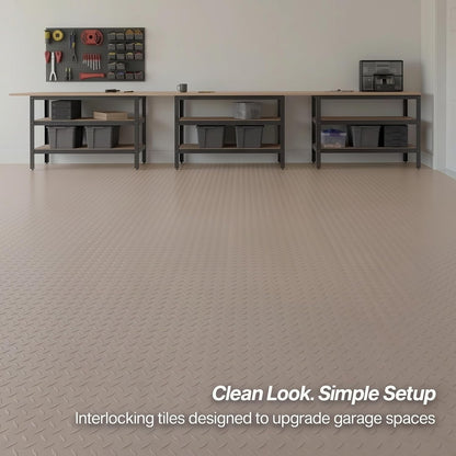 Nitro Tiles by Flooringinc 12" X 12" Interlocking Garage Floor Tiles, Diamond Pattern Heavy Duty Polypropylene Flooring, Modular Snap-Together Non-Slip Floor Tile, Sahara Sand, 12-Pack (12 Sq Ft)