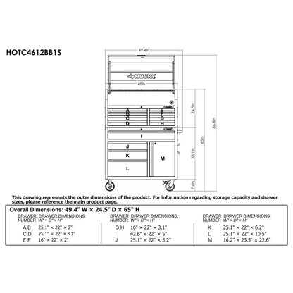 HD 46 In. Wide 24.5 In. Deep 12-Drawer Tool Chest and Rolling Cab Set, Matte Black