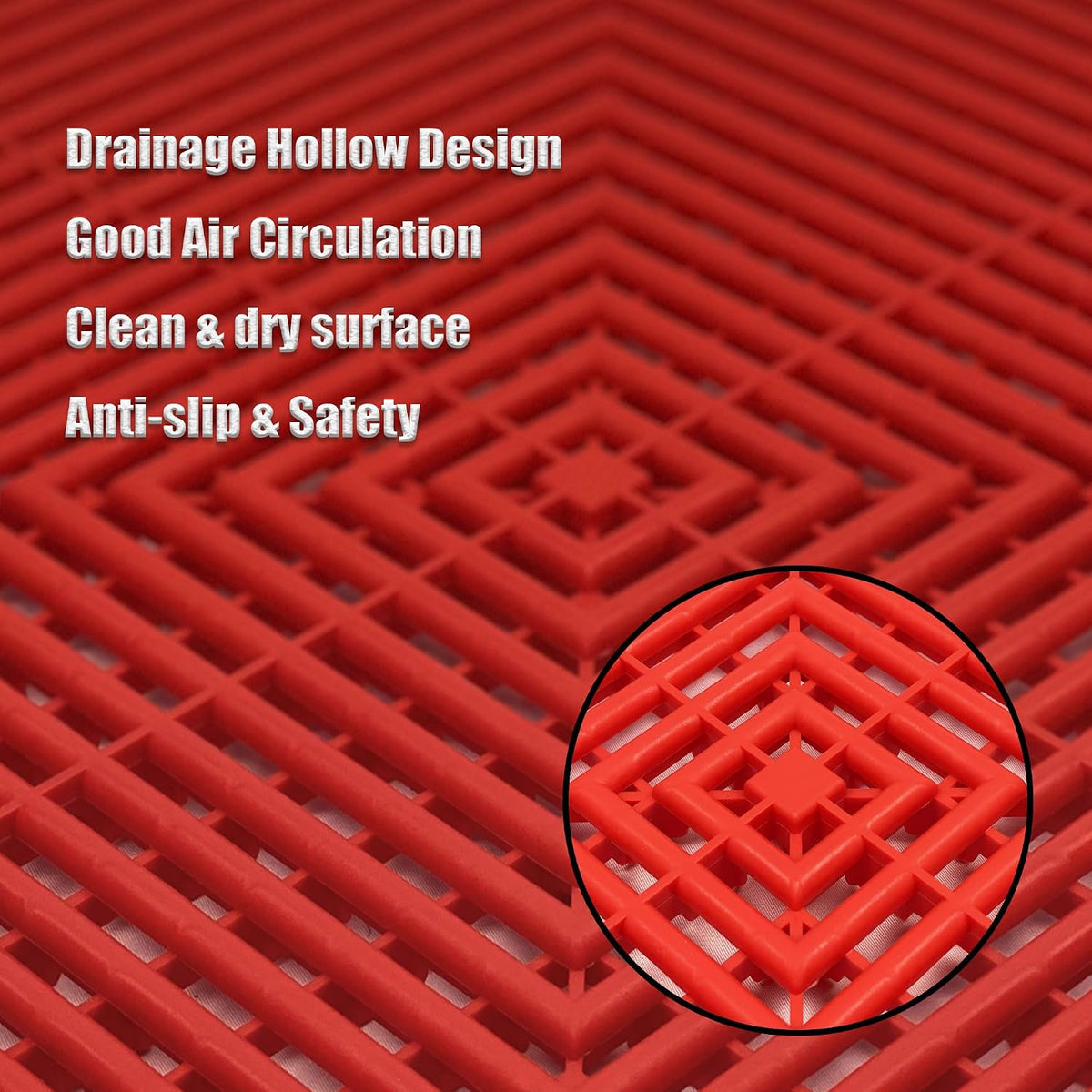 Interlocking Garage Floor Tiles, Rigid Drainage, 16"X16" 24 Pack Red