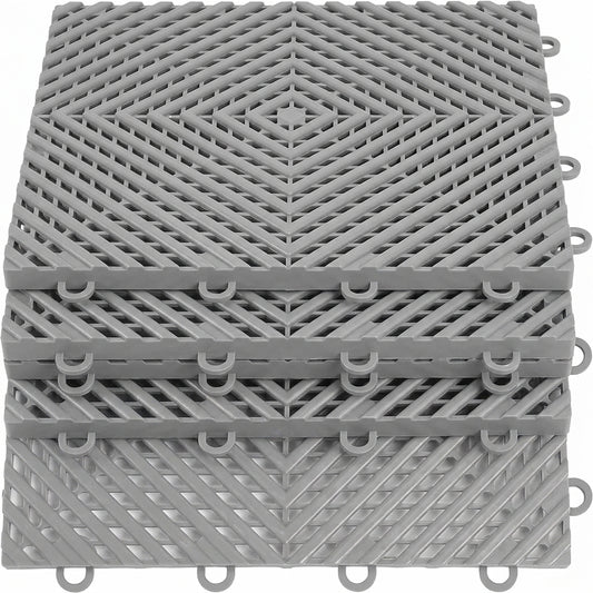 Nitro Tiles Vented by Flooringinc 12" X 12" Interlocking Garage Floor Tiles, Self-Draining Heavy Duty Polypropylene Drainage Tiles, Snap-Together Non-Slip Floor Tile, Gunmetal, 12-Pack (12 Sqft)