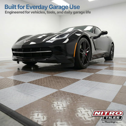Nitro Tiles by Flooringinc 12" X 12" Interlocking Garage Floor Tiles, Diamond Pattern Heavy Duty Polypropylene Flooring, Modular Snap-Together Non-Slip Floor Tile, Sahara Sand, 12-Pack (12 Sq Ft)