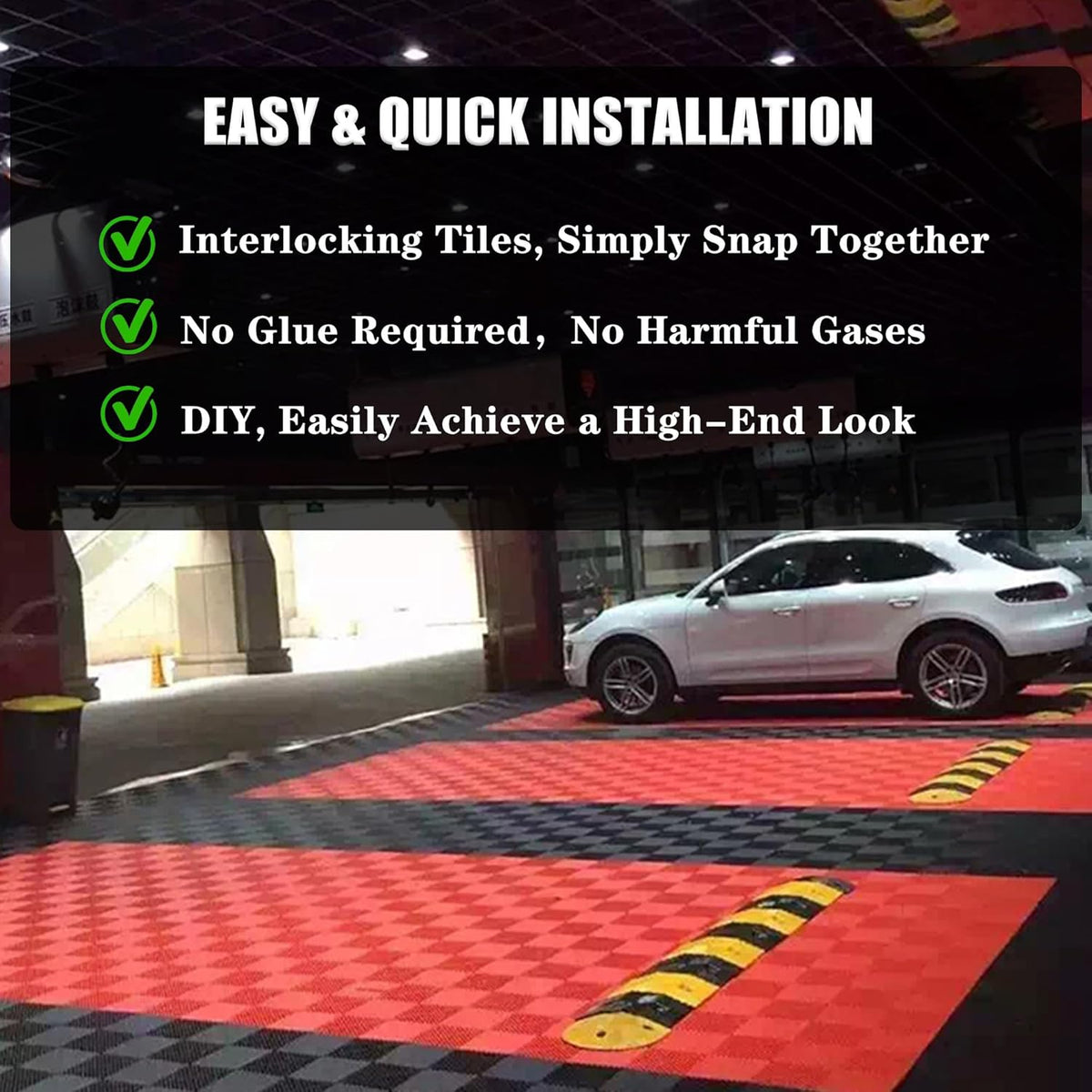 Interlocking Garage Floor Tiles, Rigid Drainage, 16"X16" 24 Pack Red