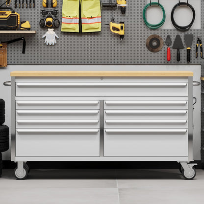 61 in Tool Chest, Tool Box Mobile 9 Drawers Storage Rolling Cabinet with Wheels Lock Key Locking System Drawer Liners for Garage Warehouse Repair Shop