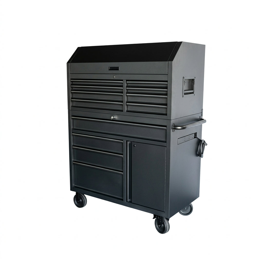 HD 46 In. Wide 24.5 In. Deep 12-Drawer Tool Chest and Rolling Cab Set, Matte Black