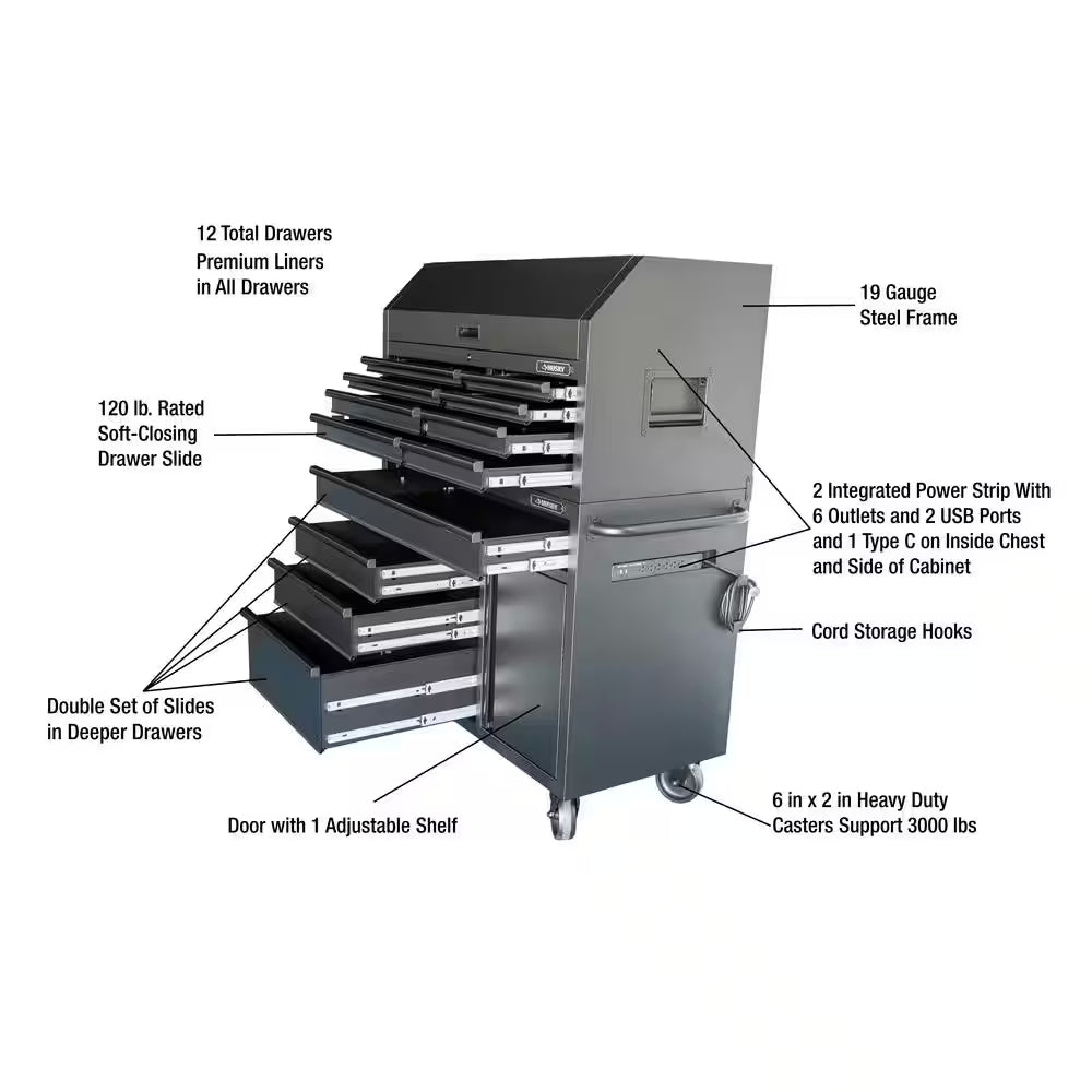 HD 46 In. Wide 24.5 In. Deep 12-Drawer Tool Chest and Rolling Cab Set, Matte Black