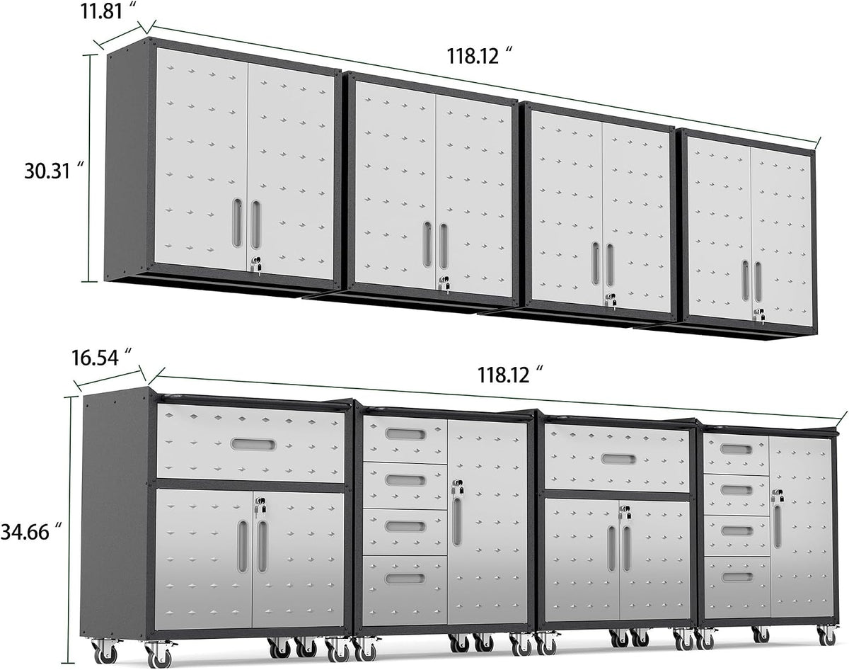 Garage Cabinet System | Heavy Duty Steel All-In-One Modular Garage Cabinet Set for Ultimate Workshop Organization | Easy Assembly Garage Storage Cabinets & Tool Bench