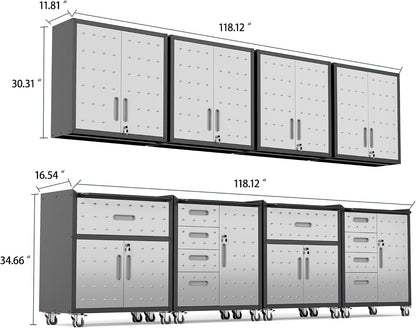 Garage Cabinet System | Heavy Duty Steel All-In-One Modular Garage Cabinet Set for Ultimate Workshop Organization | Easy Assembly Garage Storage Cabinets & Tool Bench