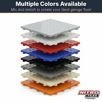 Nitro Tiles by Flooringinc 12" X 12" Interlocking Garage Floor Tiles, Diamond Pattern Heavy Duty Polypropylene Flooring, Modular Snap-Together Non-Slip Floor Tile, Sahara Sand, 12-Pack (12 Sq Ft)